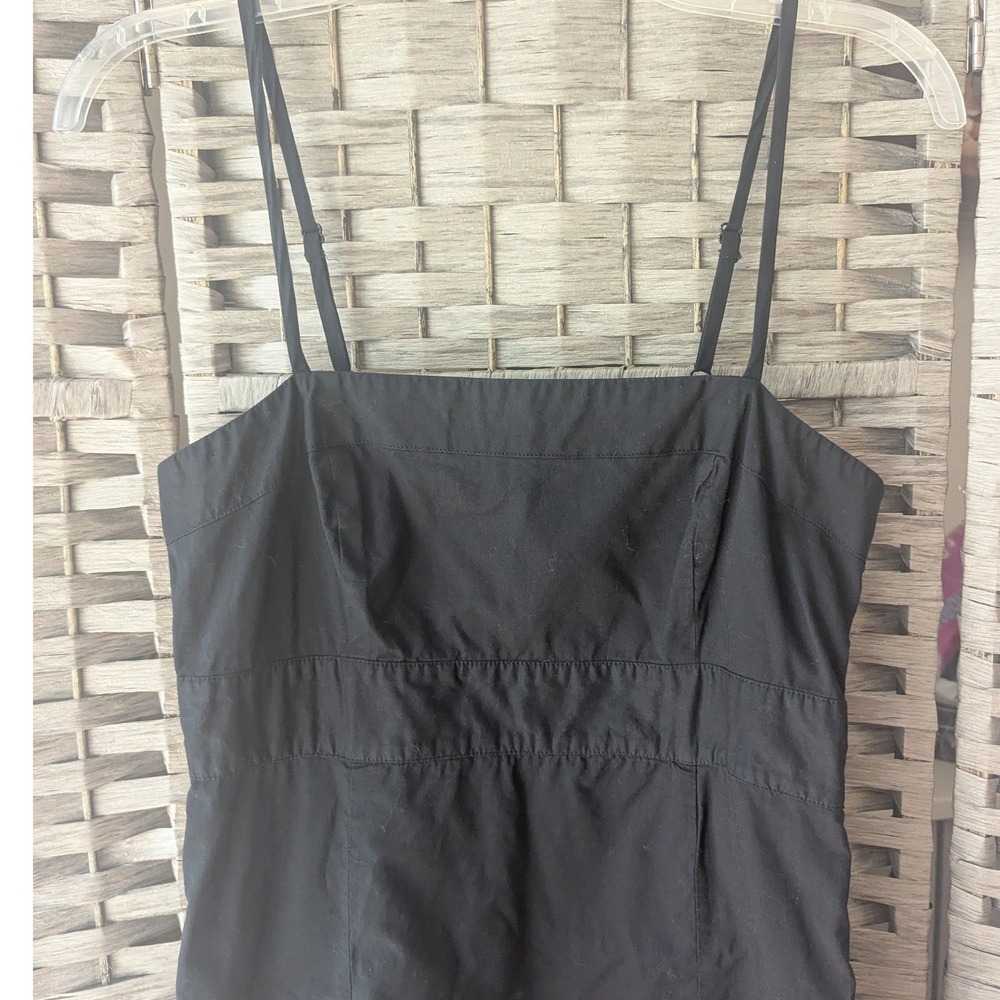 Gap Mini Dress Black Ruffle Hem Adjustable Straps Cotton Aline Sz 8 LBD Casual - Picture 2 of 11